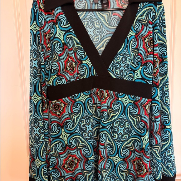 Vtg 70s Bisou Bisou Psychedelic Geometric Empire Waist Bell Sleeve Top Size L - Picture 9 of 15